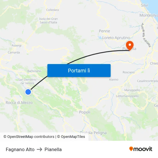 Fagnano Alto to Pianella map