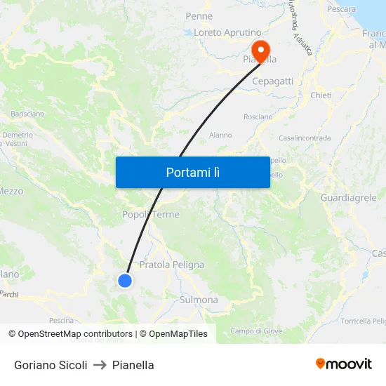 Goriano Sicoli to Pianella map