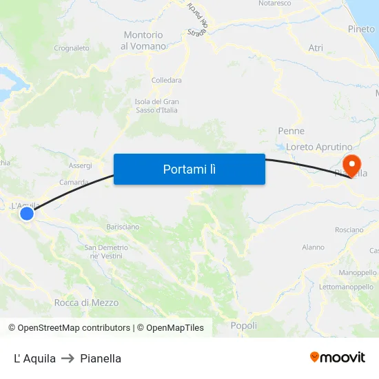 L' Aquila to Pianella map