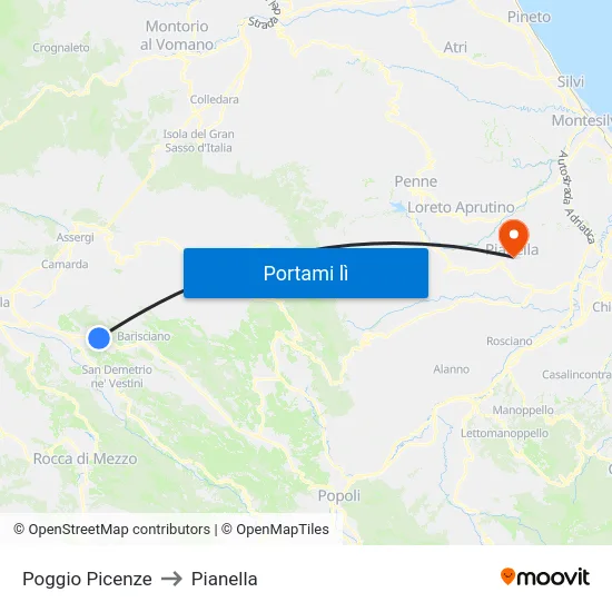 Poggio Picenze to Pianella map