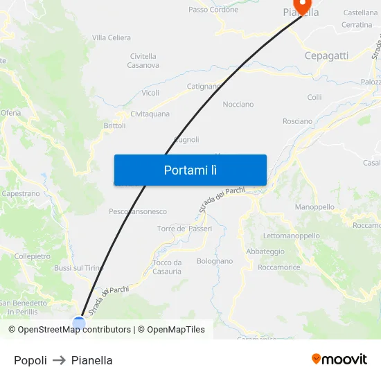 Popoli to Pianella map