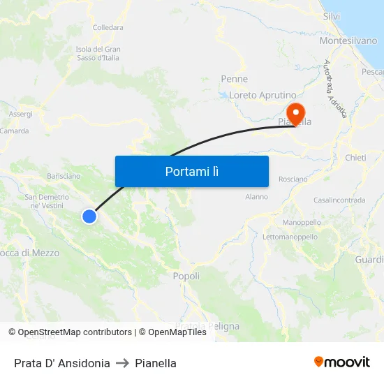 Prata D' Ansidonia to Pianella map