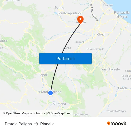 Pratola Peligna to Pianella map