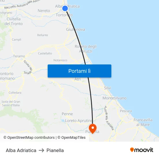 Alba Adriatica to Pianella map