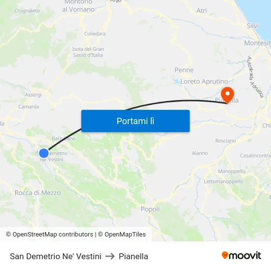 San Demetrio Ne' Vestini to Pianella map