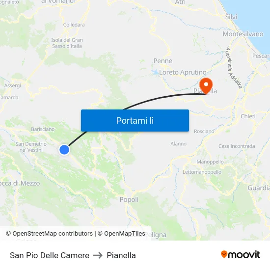 San Pio Delle Camere to Pianella map