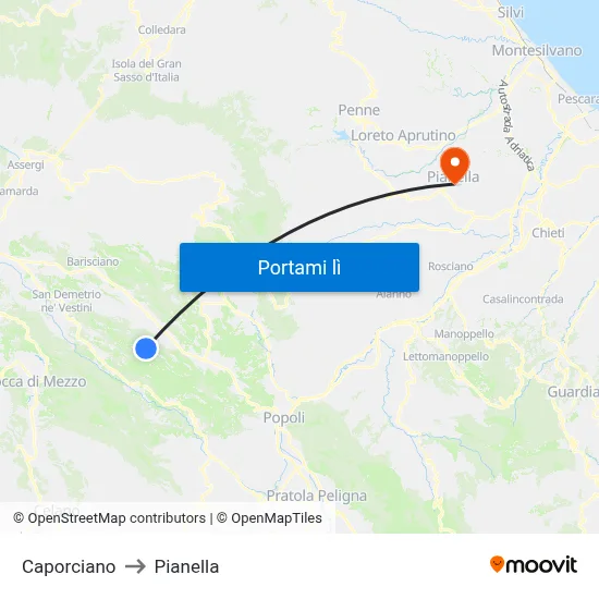 Caporciano to Pianella map