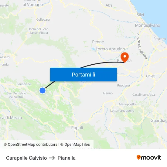 Carapelle Calvisio to Pianella map