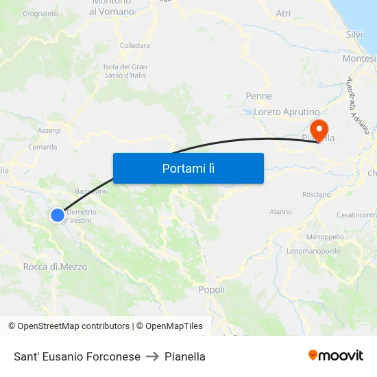 Sant' Eusanio Forconese to Pianella map