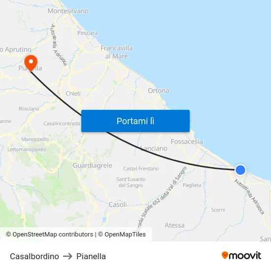 Casalbordino to Pianella map