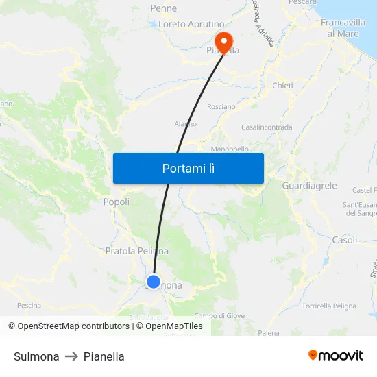 Sulmona to Pianella map