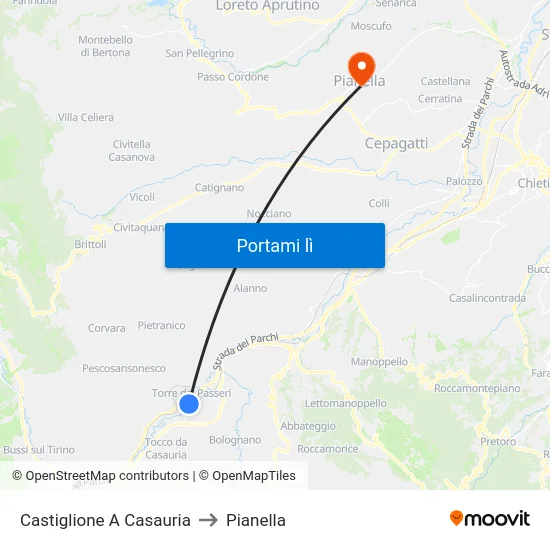Castiglione A Casauria to Pianella map