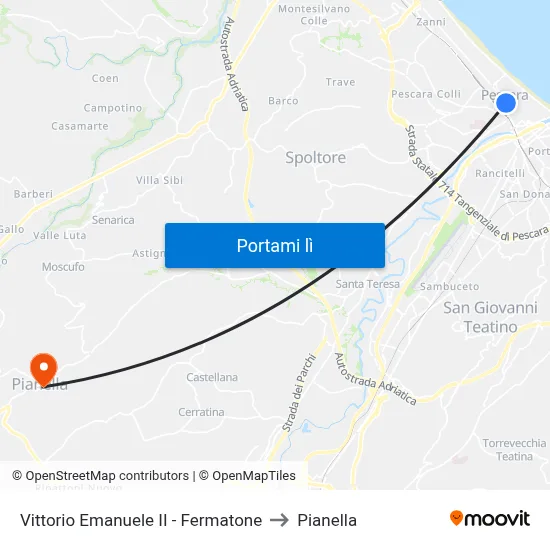 (Soppressa Dal 18/03 Al 03/04) Vittorio Emanuele II - Fermatone to Pianella map