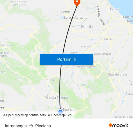 Introdacqua to Picciano map