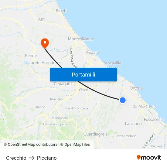 Crecchio to Picciano map