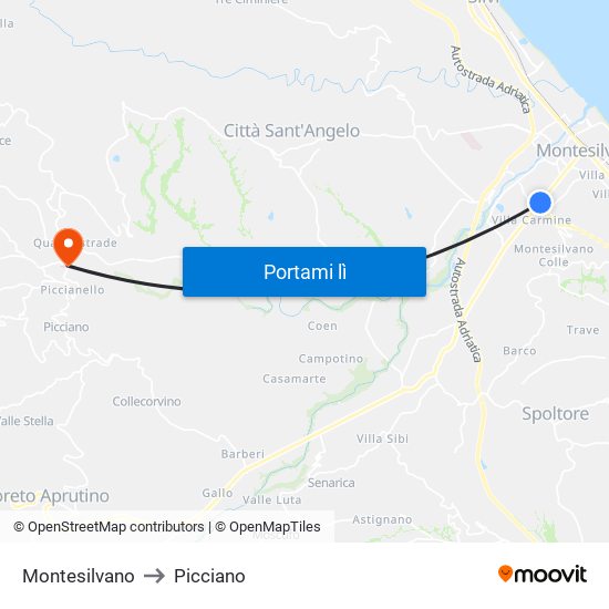 Montesilvano to Picciano map