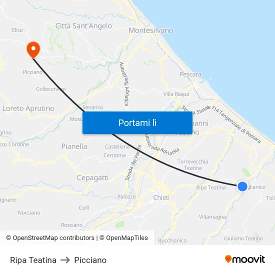 Ripa Teatina to Picciano map