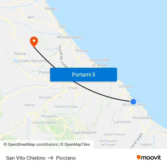 San Vito Chietino to Picciano map
