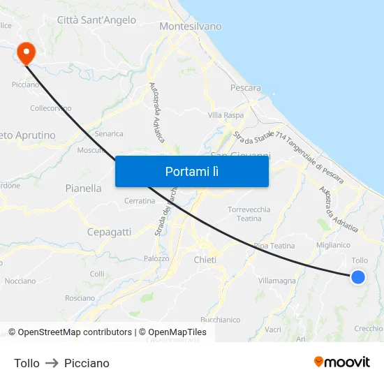 Tollo to Picciano map