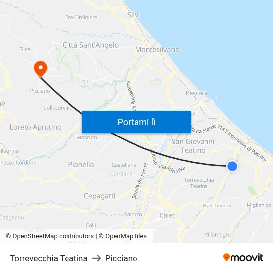 Torrevecchia Teatina to Picciano map