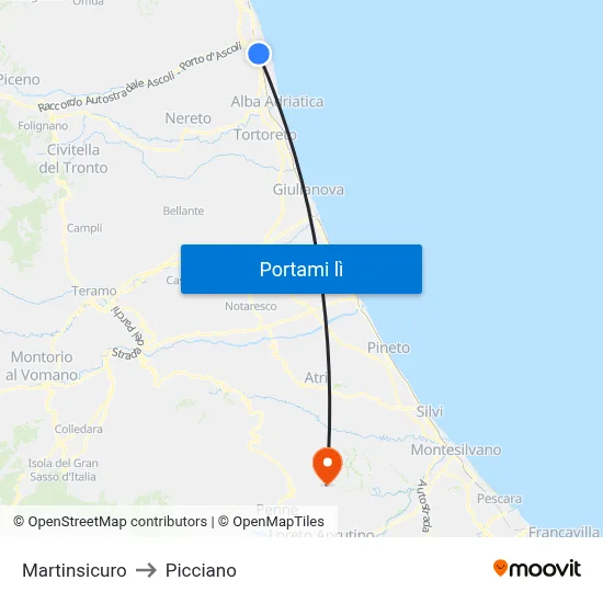 Martinsicuro to Picciano map