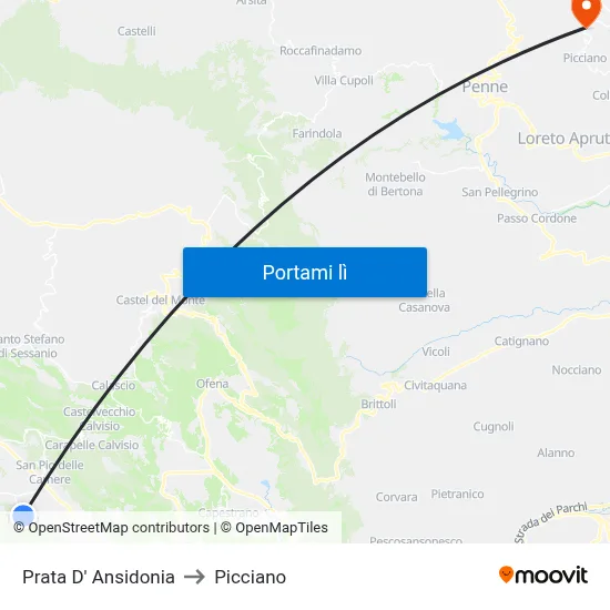 Prata D' Ansidonia to Picciano map