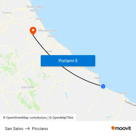 San Salvo to Picciano map