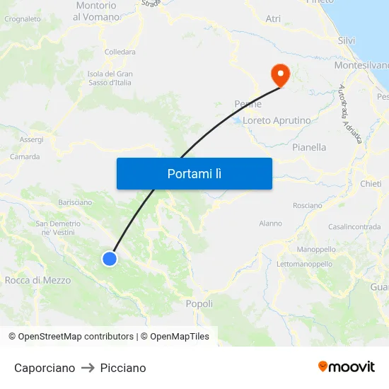 Caporciano to Picciano map