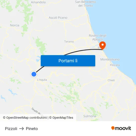 Pizzoli to Pineto map