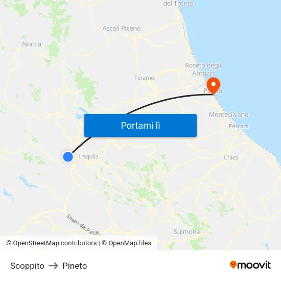 Scoppito to Pineto map