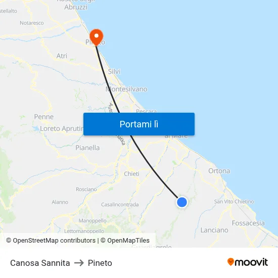 Canosa Sannita to Pineto map