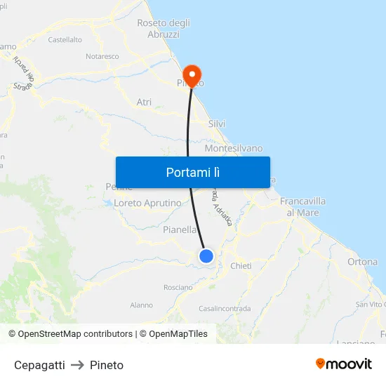 Cepagatti to Pineto map