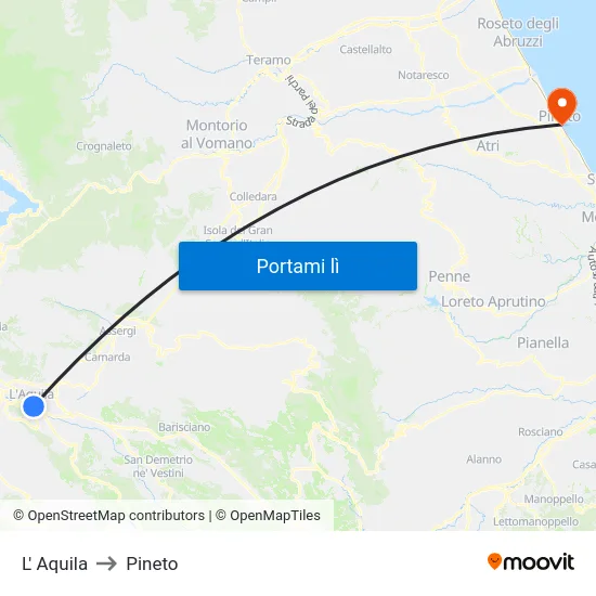 L' Aquila to Pineto map