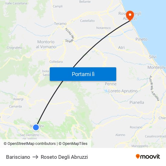 Barisciano to Roseto Degli Abruzzi map