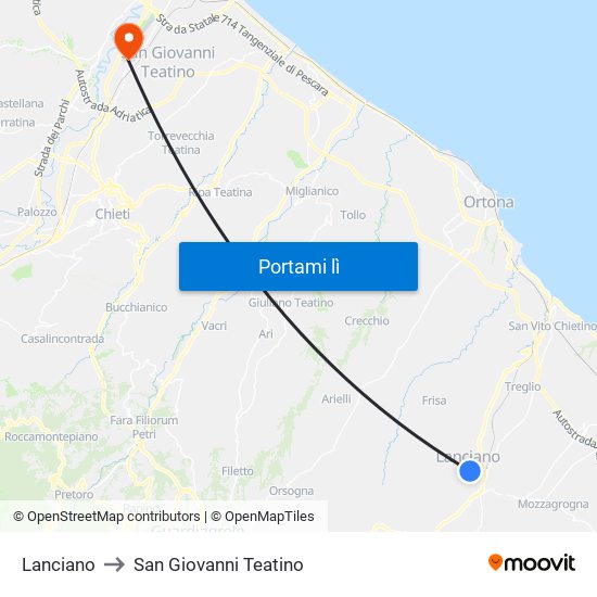 Lanciano to San Giovanni Teatino map