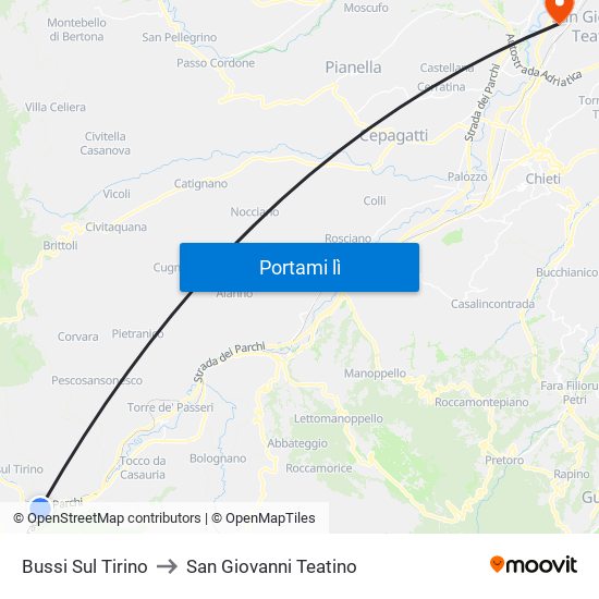 Bussi Sul Tirino to San Giovanni Teatino map