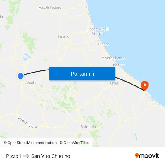 Pizzoli to San Vito Chietino map