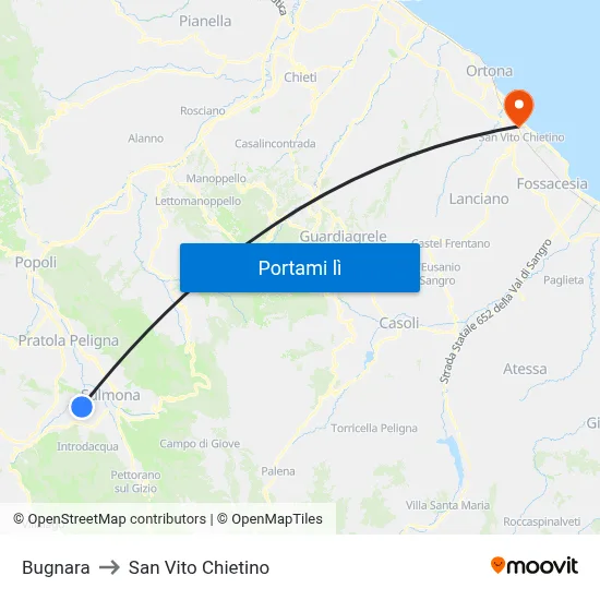 Bugnara to San Vito Chietino map