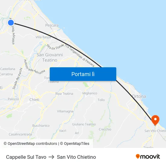 Cappelle Sul Tavo to San Vito Chietino map