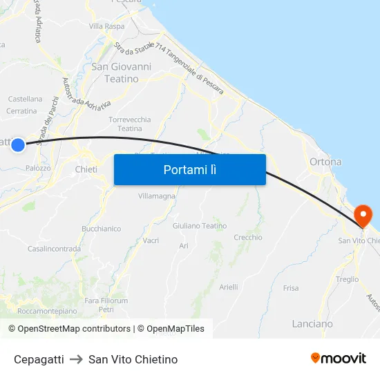 Cepagatti to San Vito Chietino map