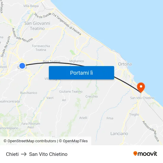 Chieti to San Vito Chietino map