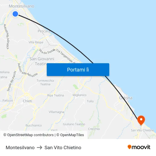Montesilvano to San Vito Chietino map