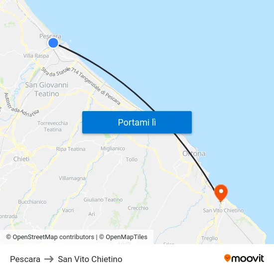 Pescara to San Vito Chietino map