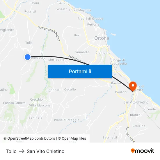 Tollo to San Vito Chietino map