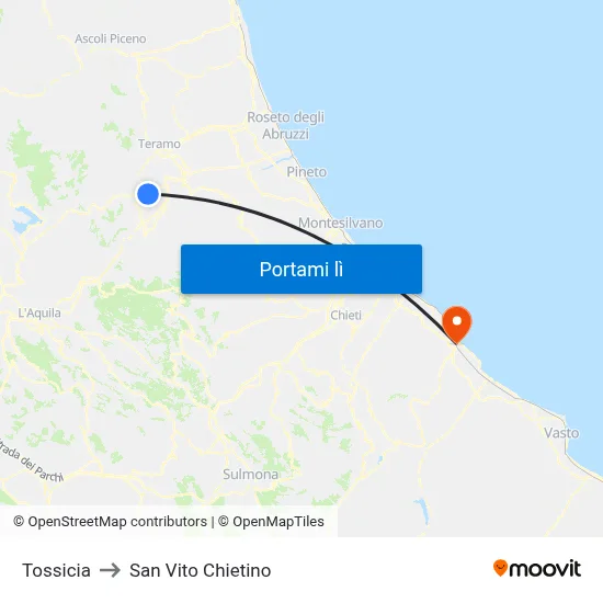 Tossicia to San Vito Chietino map