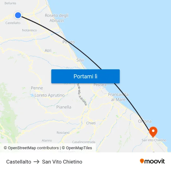 Castellalto to San Vito Chietino map