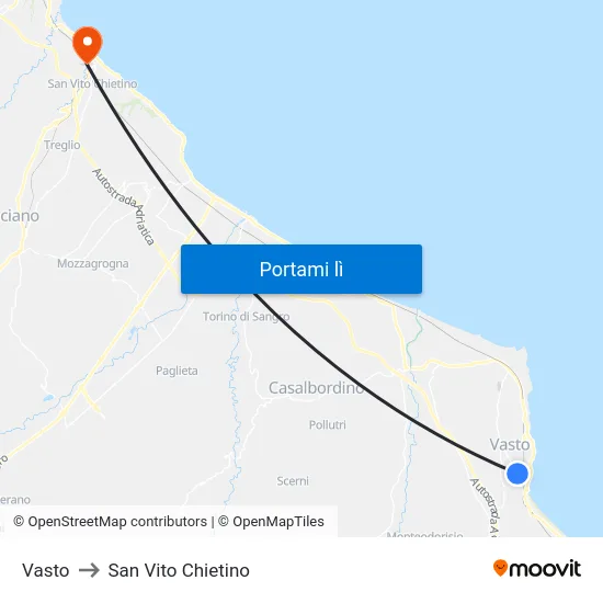 Vasto to San Vito Chietino map