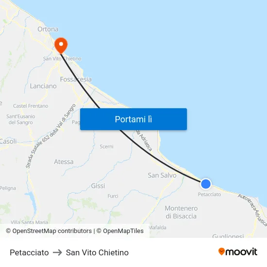 Petacciato to San Vito Chietino map