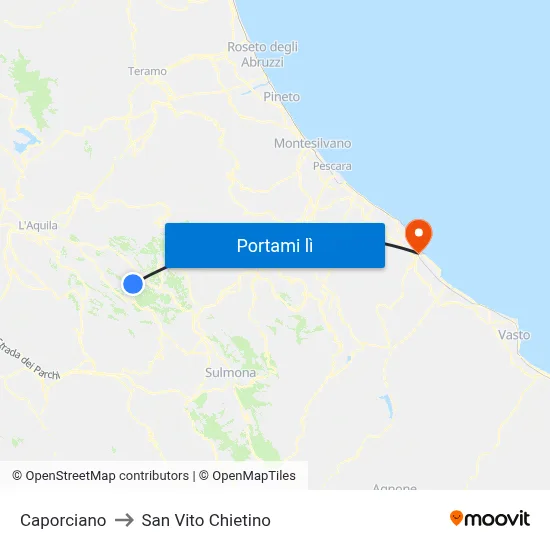 Caporciano to San Vito Chietino map