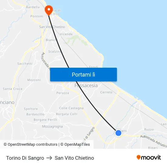 Torino Di Sangro to San Vito Chietino map